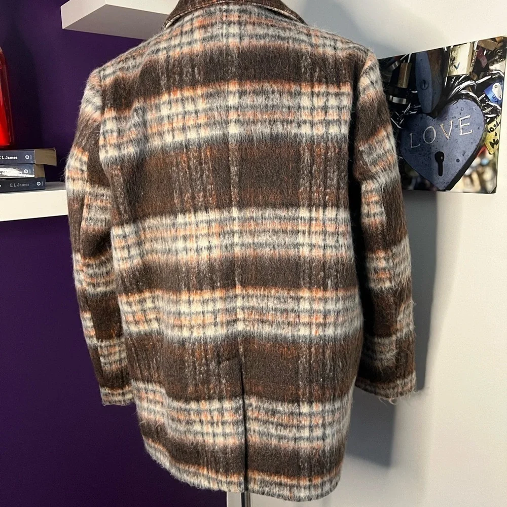 Mauve Anthropologie Brown/Orange Plaid Wool Jacket